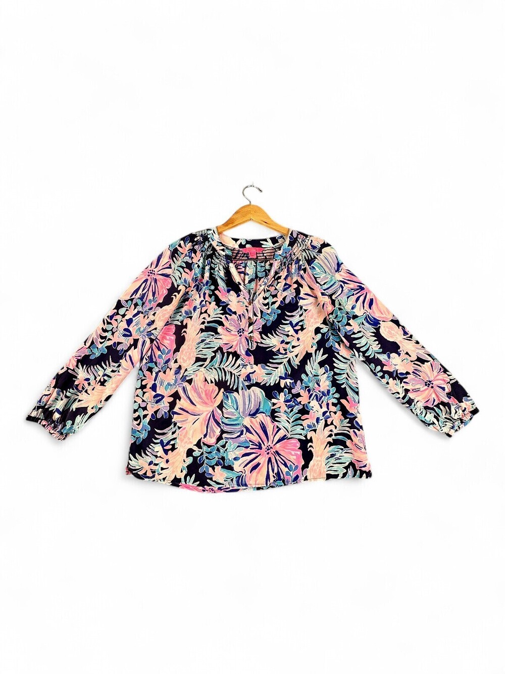 Lilly Pulitzer Silk Floral Peasant Blouse Size L